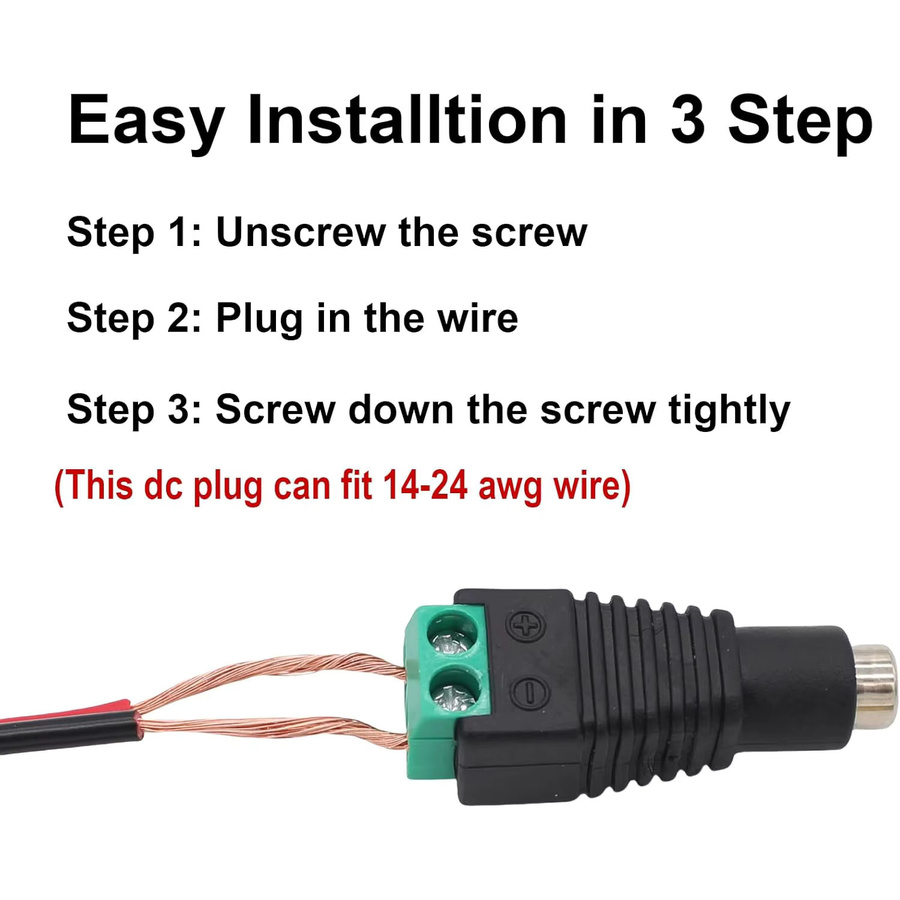 AOKIN DC-Stromanschluss-Stecker-Adapter Set, 20 Paar, 12 V, Hohlstecker männlich und weiblich, Farbe: Schwarz, Maße: 2,1 x 5,5 mm, für CCTV-Überwachungskamerasysteme und LED-Streifen - Bild 3