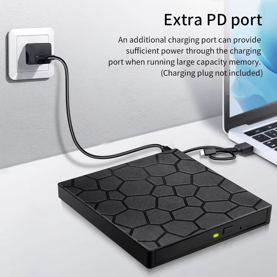 GGBEE Externes 7-in-1 DVD-Laufwerk mit USB 3.0 und USB-C, Tragbarer CD/DVD-Brenner für Mac, Windows und Linux, Schwarz - Bild 3