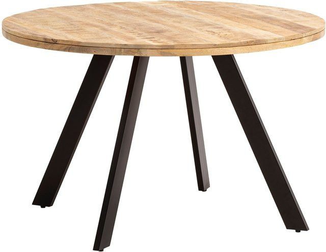 Moderner Esstisch aus Mango Massivholz in Braun mit Eisenbeinen, H x B x T: 76 x 120 x 50 cm - Bild 1