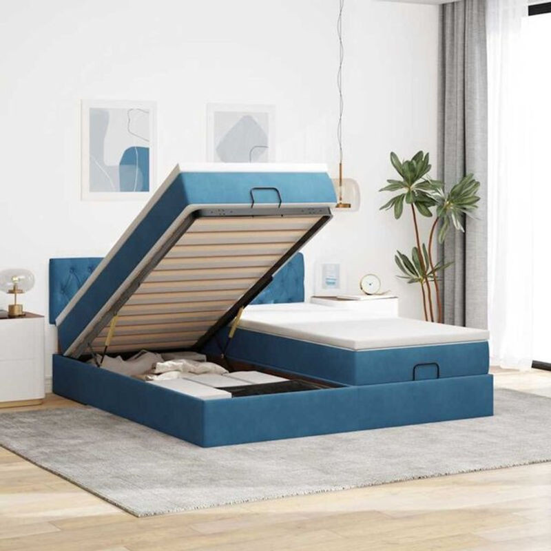 vidaxl Ottoman Polsterbett mit Matratze und LED in Dunkelblau aus Samt, B/T/H: 160 x 200 x 88 cm - Bild 1