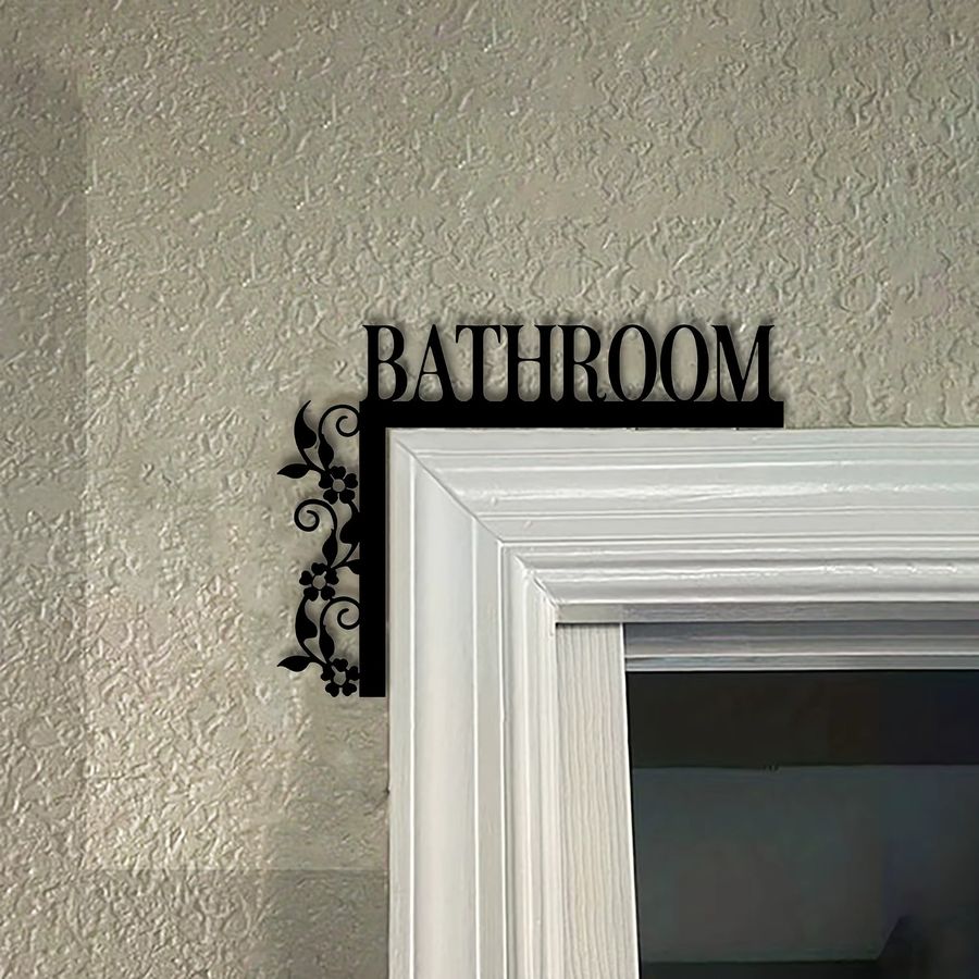 DDPNKL Badezimmer-Türschild aus Schmiedeeisen mit Blumenmuster in Schwarz, Wandmontage - Bild 3
