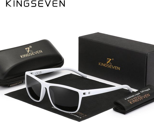 Kingseven Sportsonnenbrille Herren, Vollrand, Square, Kunststoff, weiß, polarisiert - Bild 1