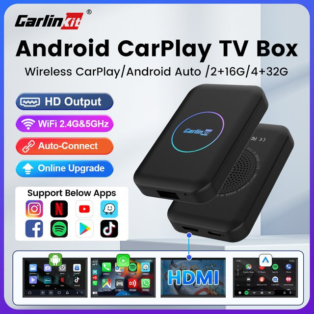 CarlinKit LITE S Android TV Box mit Wireless CarPlay und Android Auto, Schwarz, 5G WIFI und GPS - Bild 1