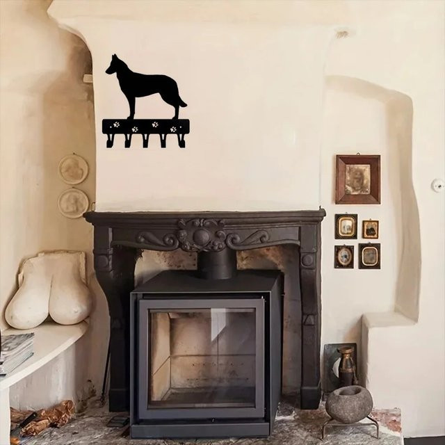 CIFBUY Wandkunst-Set aus Metall mit Hundemotiv in Schwarz als Schlüsselhalter und Kleiderhaken - Bild 1