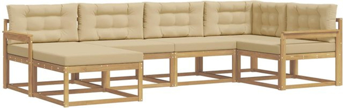 vidaXL Outdoor-Sofagarnitur aus Akazienmassivholz mit 5 Polsterkissen in Weiß und Beige - Bild 1