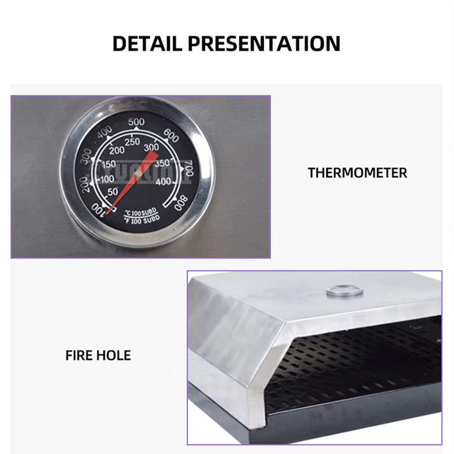YunlinLi Pizzaofen aus Edelstahl mit Thermometer, tragbarer Outdoor-Ofen für Camping, Holzkohle oder Gas in Silber - Bild 4
