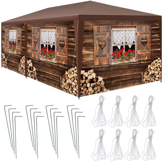 tectake Almchalet Pavillon Braun mit UV-Schutz und wasserdichten Kunststoffplanen B/T/H: 600 x 300 x 250 cm - Bild 2