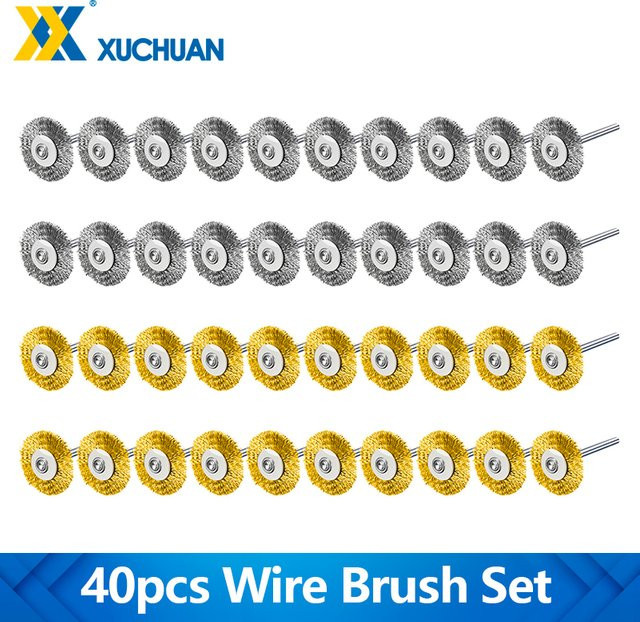 40-teiliges Drahtbürsten-Set von xcan mit Messing- und Stahldraht für Dremel-Drehwerkzeuge, Schaft: 3 mm, Farbe: Gold - Bild 1