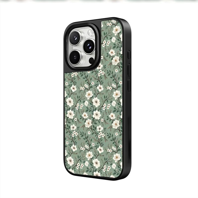 Stoßfeste DecoPhone Handyhülle mit klassischem Blumengemälde und silbernem Rand für iPhone 17, 16, 15 und 17 Pro Max, Farbe: Silber/Grün - Bild 2