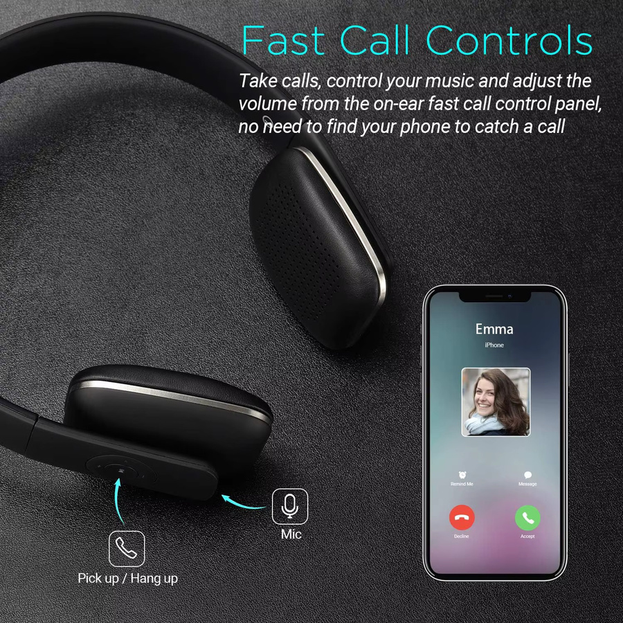 YITHOR On-Ear Bluetooth-Kopfhörer in Schwarz mit Mikrofon und Stereo-Sound - Bild 4
