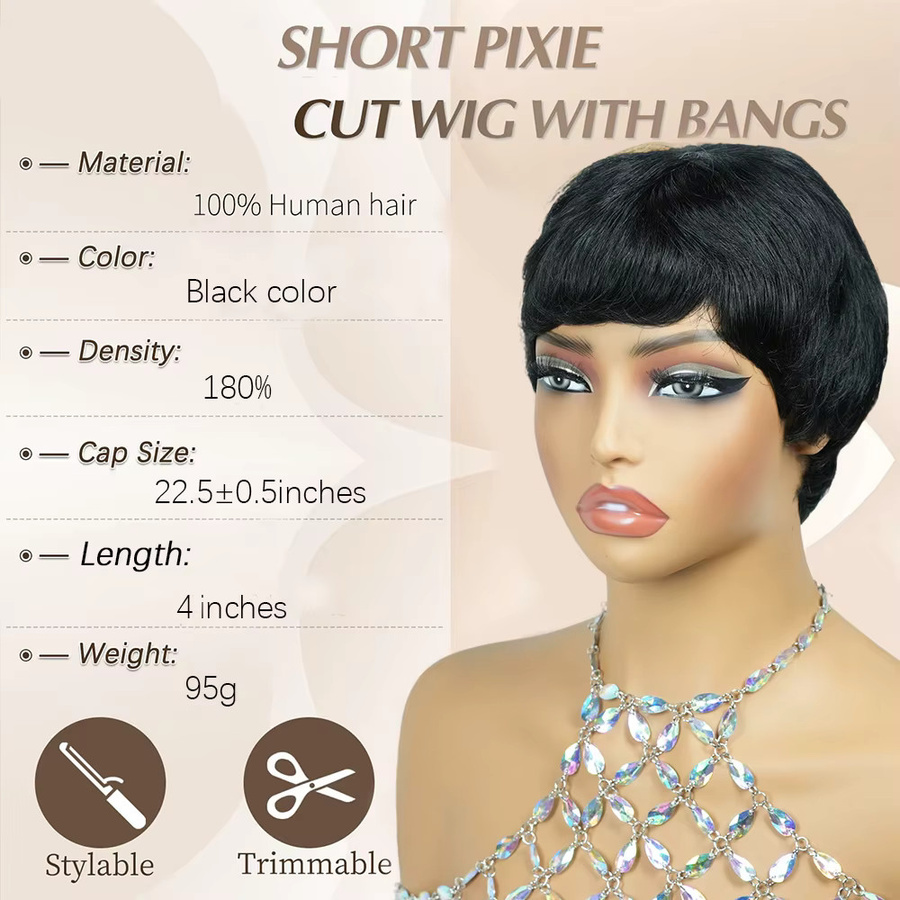 OYM HAIR Perücke Pixie-Schnitt, geschichtet, schwarz, Damen, Echthaar - Bild 3