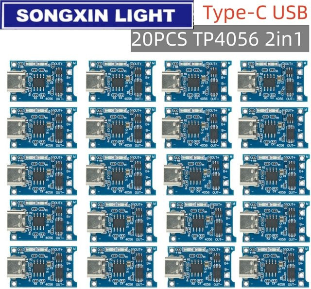 20 Stück TP4056 Lithium-Batterie-Ladeplatinenmodul mit Ladeschutz und Micro USB sowie Typ-C Schnittstelle in Blau - Bild 1