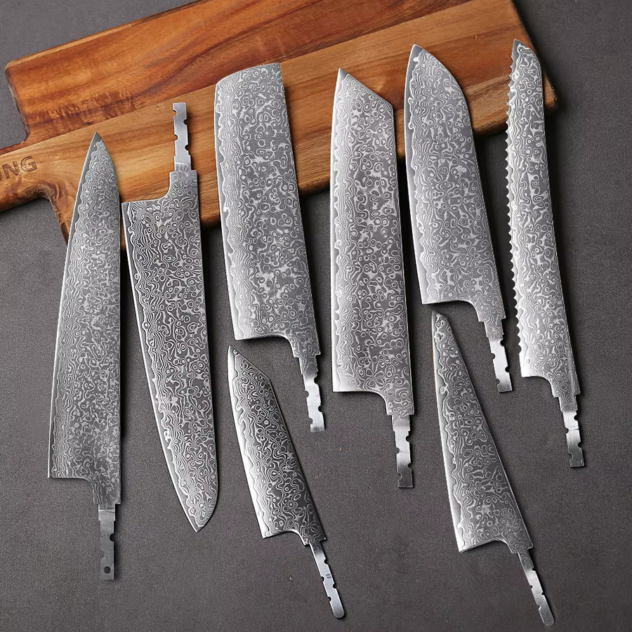 DASHWAY Japanisches handgeschmiedetes Kochmesser aus AUS-10 Damaststahl in Silber, Full Tang Blank Blade zum Selbergestalten - Bild 1