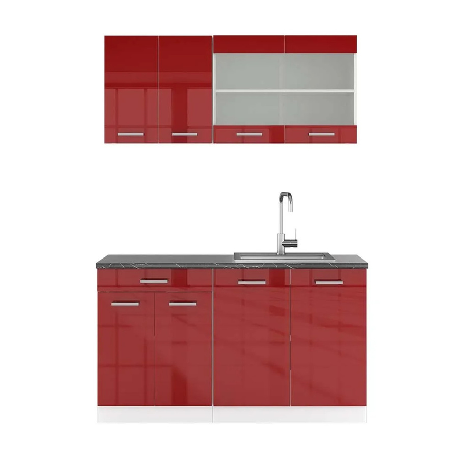 Vicco R-Line Singleküche Bordeaux Hochglanz und Weiß mit Anthrazit, Breite: 140 cm - Bild 2
