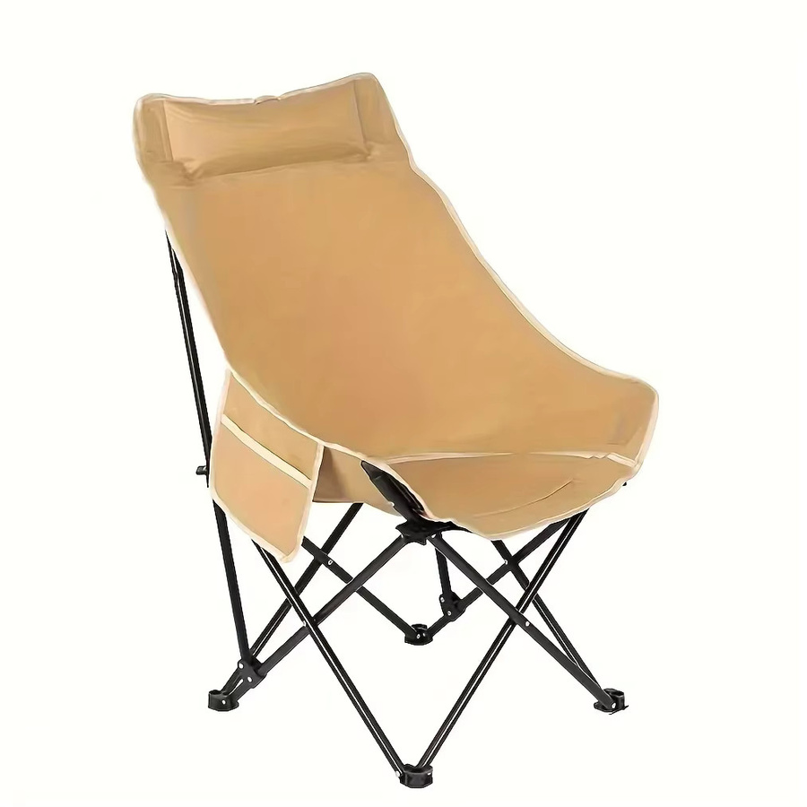 LIUSHADUOLA Tragbarer Mondstuhl mit hoher Rückenlehne in Beige, faltbarer Campingstuhl mit Edelstahlrahmen für Outdoor und Strand - Bild 3