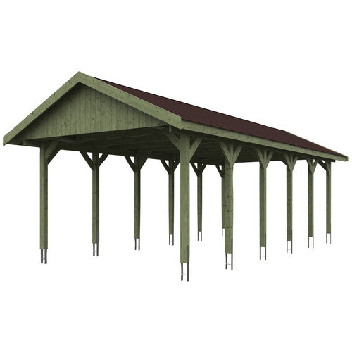 SKANHOLZ Carport Wallgau in Grün mit roten Schindeln, B/T: 430 x 900 cm, Firsthöhe: 326 cm, imprägniert - Bild 3