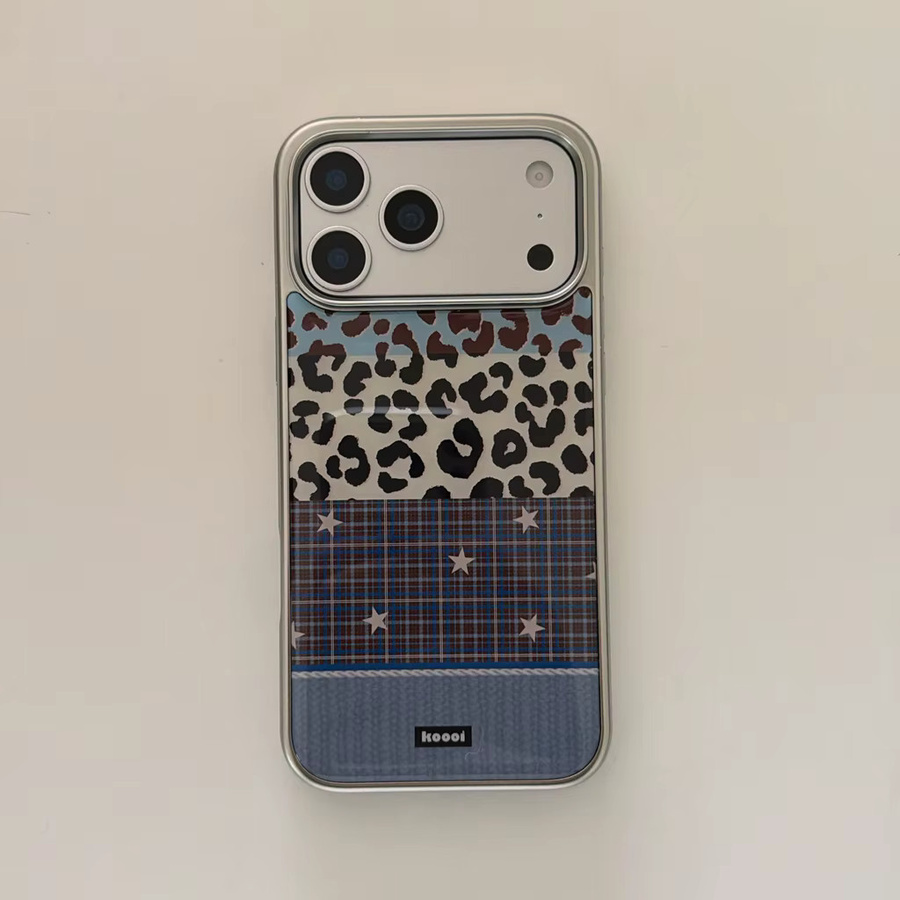 Handyhülle mit Leopardenmuster, Gittermuster und Sternen in Silber für iPhone 17 16 15 14 Pro Max, Multicolour - Bild 7