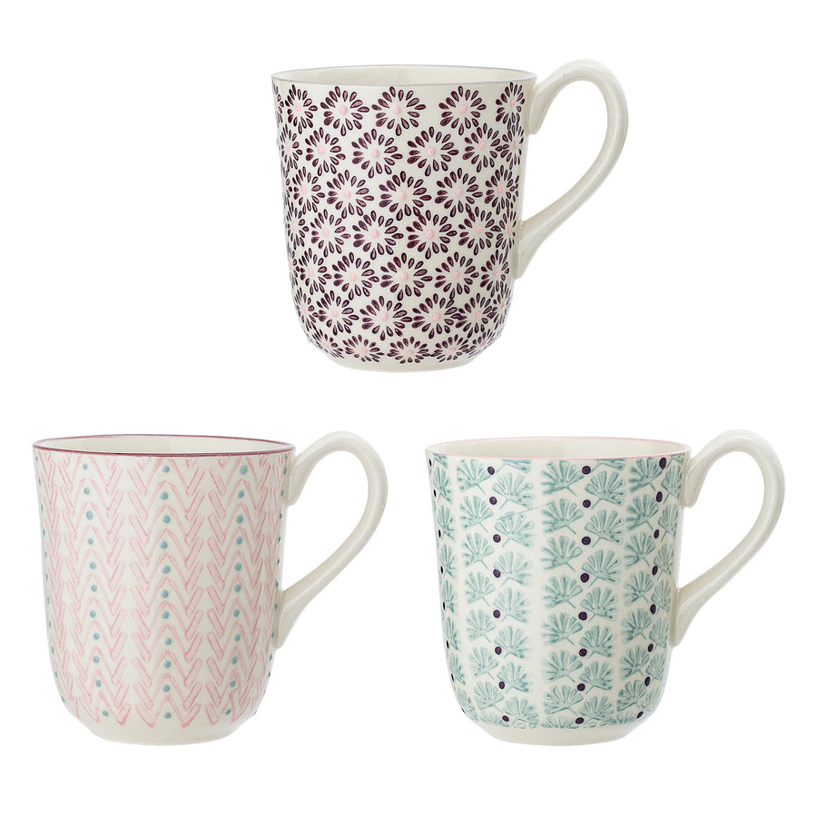 Bloomingville Maya Tassenset aus Steingut, mehrfarbig, 3er-Set mit 360 ml pro Tasse - Bild 1