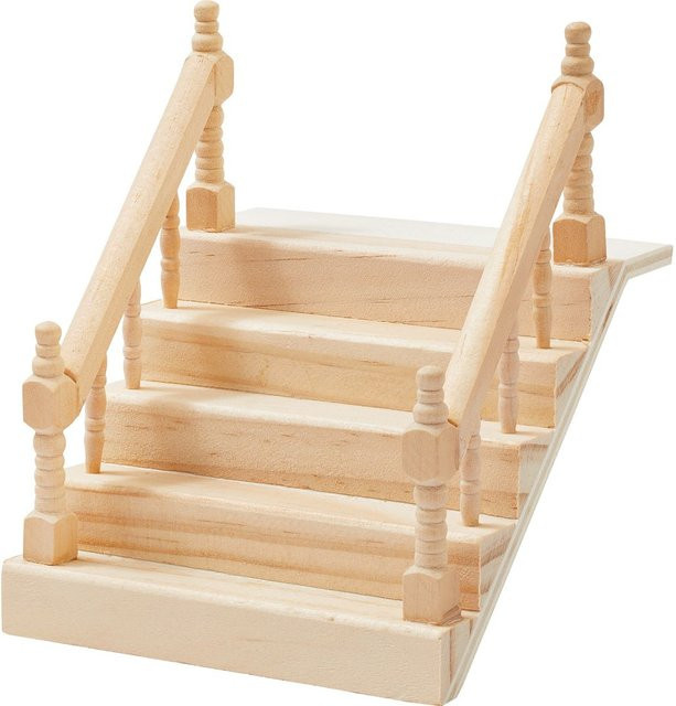 HobbyFun Miniatur Treppe mit Handlauf aus Holz beige - Bild 1