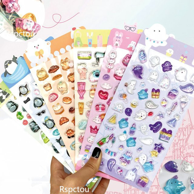 Charile Kawaii Cartoon Kaninchen Geister Relief-Aufkleber, 6-teiliges Set - Bild 1