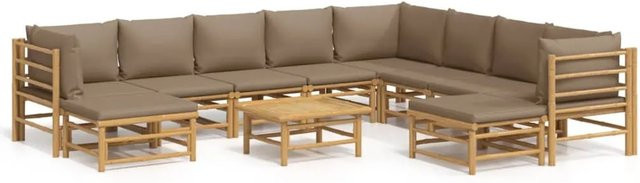 vidaXL 11-tlg Garten-Lounge-Set aus Bambus mit Kissen in Taupe und Braun - Bild 1