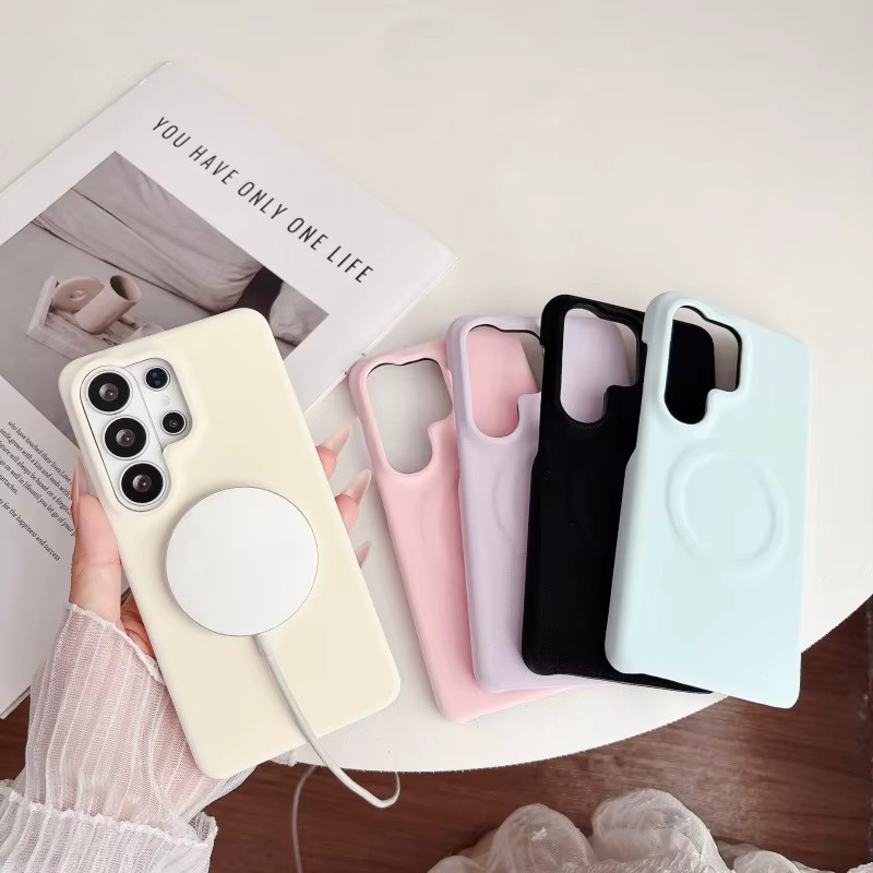 Luxuriöse Handyhülle aus mattiertem Samt-PU-Leder für Samsung Galaxy S25 S26 Ultra mit MagSafe magnetischer Ladefunktion in Weiß - Bild 2