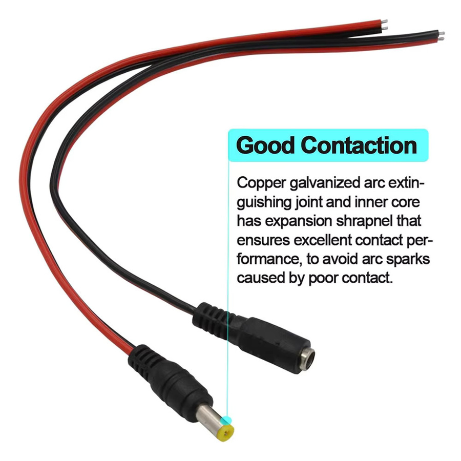 DC Power Pigtail Kabel Set mit männlichen und weiblichen Steckern 5,5 x 2,1 mm in Schwarz für CCTV Kameras und 12 V bis 24 V Anwendungen - Bild 3