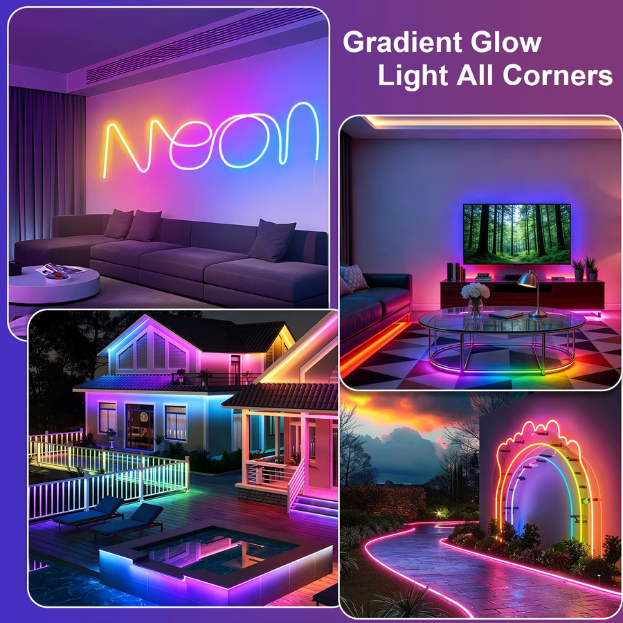 Flexible RGBIC LED Neon-Lichtstreifen in Multicolour mit App- und Fernbedienung, Musik-Sync und Timer, IP67 wasserdicht, ideale Innen- und Außenbeleuchtung für Schlafzimmer, Wand oder Garten - Bild 6