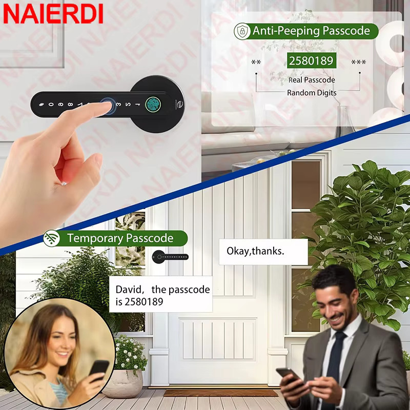NAIERDI Smart-Fingerabdruck-Türschloss in Schwarz mit Tuya APP, Bluetooth, Tastatur und Karte für Zuhause, Wohnung und Schlafzimmer - Bild 3