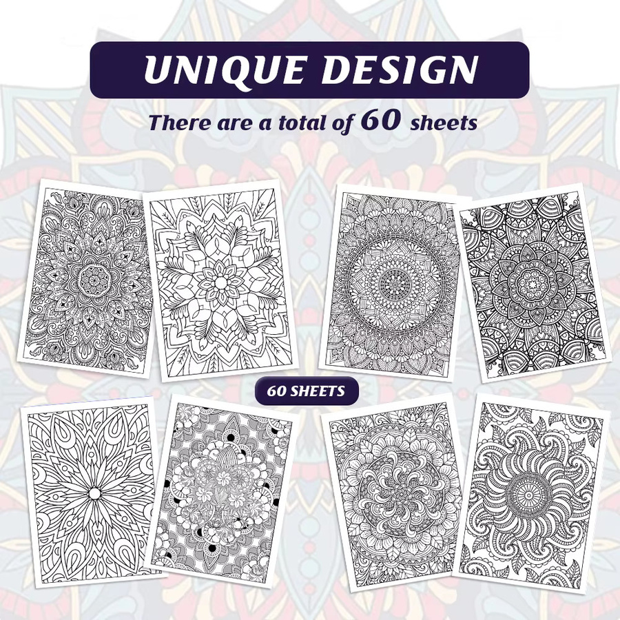 Mandala-Malbuch für Erwachsene mit 60 Seiten zur Entspannung und Kreativität in Mehrfarbig - Bild 6