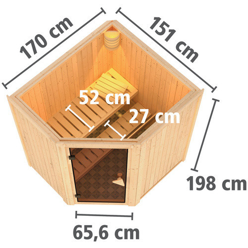 Karibu Sauna Narva für 3 Personen aus Fichtenholz in Beige ohne Ofen B: 198 cm, T: 151 cm, H: 170 cm - Bild 2