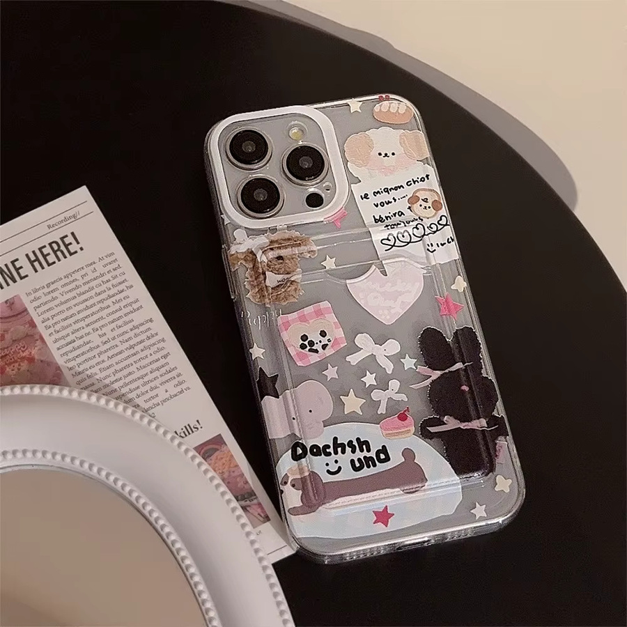 MUQGEW Transparente Handyhülle im koreanischen Cartoon-Stil mit Kartenhalter für iPhone 11 bis iPhone 16 Pro Max, stoßfeste Schutzhülle - Bild 4