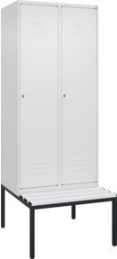 C+P Spind Classic PLUS Garderobenschrank mit Sitzbank, 2 Abteile, Farbe: Reinweiß, B/T/H: 212 cm x 80 cm x 81,5 cm, mit Zylinderschloss und 4 Garderobenhaken - Bild 1