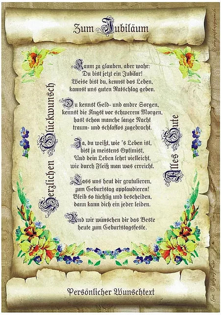 Personalisierte Jubiläumsurkunde im Vintage-Stil mit floralem Design und Wunschtext auf Papier, Mehrfarbig - Bild 1