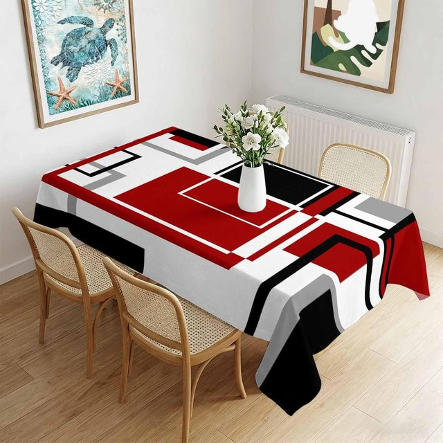 JMG Household Supplies Rechteckige Tischdecke mit abstraktem geometrischem Druck in Rot, Schwarz und Weiß, B: 140 cm, L: 240 cm - Bild 1