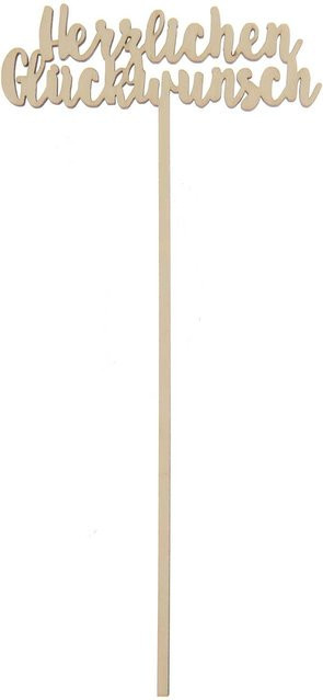 Rico Design Holzpicker Herz mit der Aufschrift Herzlichen Glückwunsch, Höhe: 23,5 cm - Bild 1