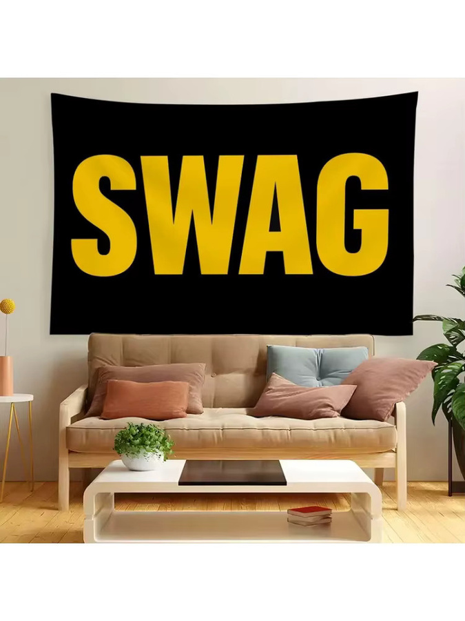 VIKAMA SWAG Hip-Hop Wandteppich aus Polyester mit minimalistischem Text-Design in Multicolour, rechteckig, Breite: 60 cm, Höhe: 40 cm - Bild 2