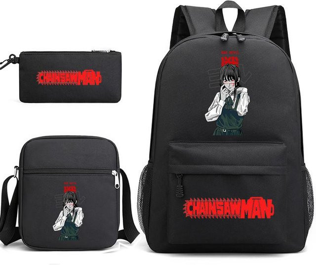 Bandai Chainsaw Man Anime Schultaschen-Set für Teenager in Schwarz mit Umhängetasche und Federmäppchen - Bild 1