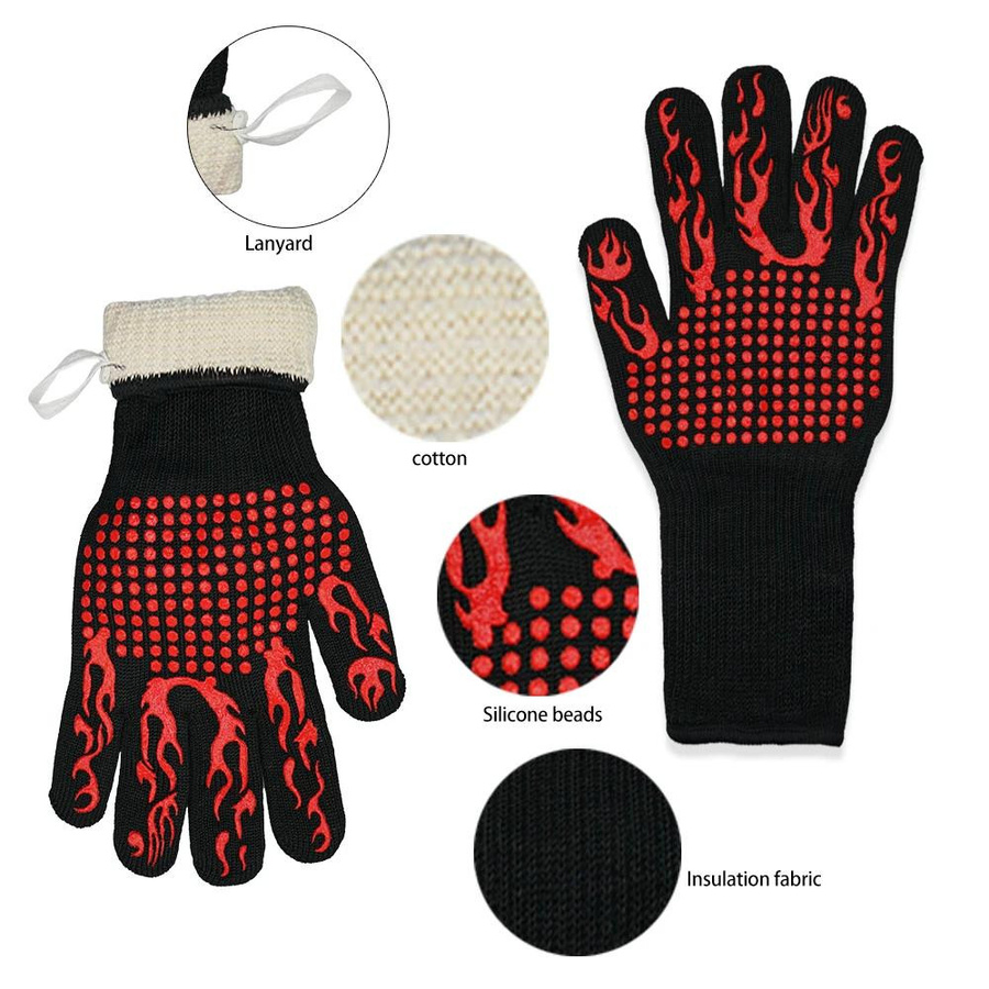 Hitzebeständige Grillhandschuhe aus Silikon und Aramidfaser mit Mikrofaser-Futter, 1 Paar wärmeisolierende Handschuhe für Grill, Kamin und Ofen, Unisex - Bild 4