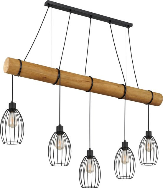 Hängeleuchte BERTI von GLOBO Lighting in Schwarz Matt und Braun aus Metall und Holz mit E27 Fassung - Bild 1