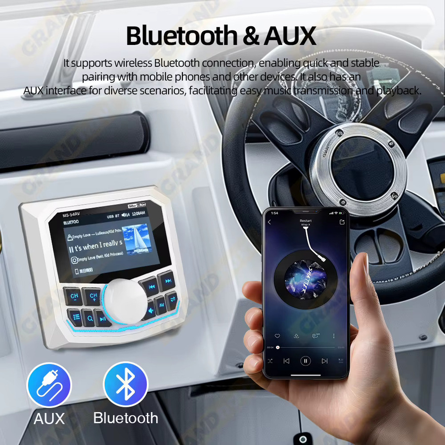 MP5 Marine Stereo Radio mit Bluetooth, FM/AM/RDS und IPX5 Wasserdichtigkeit für Boot, Yacht, RV, ATV und UTV in Schwarz oder Weiß - Bild 3