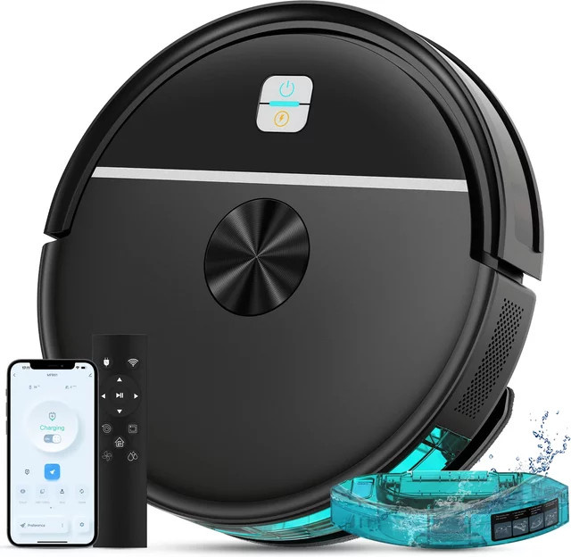 OMESER Saugroboter mit Wischfunktion, 8000Pa Saugleistung, WiFi Smart App Steuerung, Selbstladende Robotervakuum für Tierhaare und Hartböden, Schwarz - Bild 1