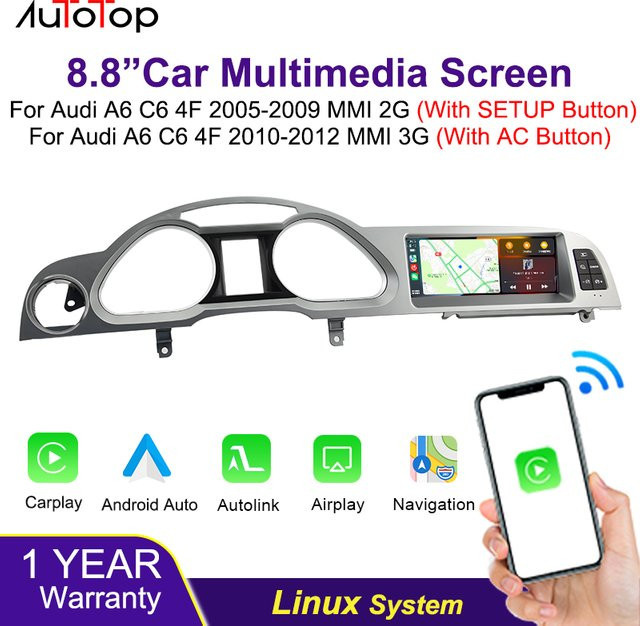 AUTOTOP 8,8-Zoll Linux Autoradio für Audi A6 C6 4F 2005-2012 mit Carplay, Android Auto, Mirror-Link und Rückfahrkamera in Schwarz - Bild 1