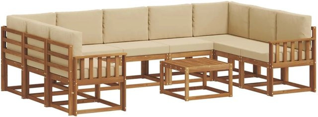 vidaXL Outdoor-Sofagarnitur aus Akazienholz mit Kissen, 10-teilig, Natur-Beige - Bild 1