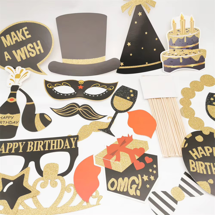 QIJOYJU Happy Birthday Foto-Requisiten-Set, 21-teiliges Set, Lippen-Brillen am Stiel - Bild 3