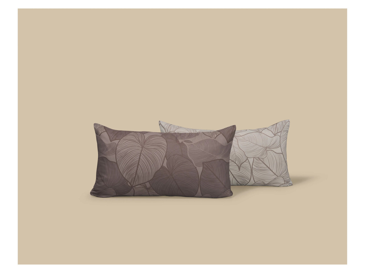 LIVARNO Mikrofaser-Satin-Wendekissenbezüge mit floralem Blätterdesign, Braun, 2 Stück, B/H: 40 x 80 cm - Bild 2