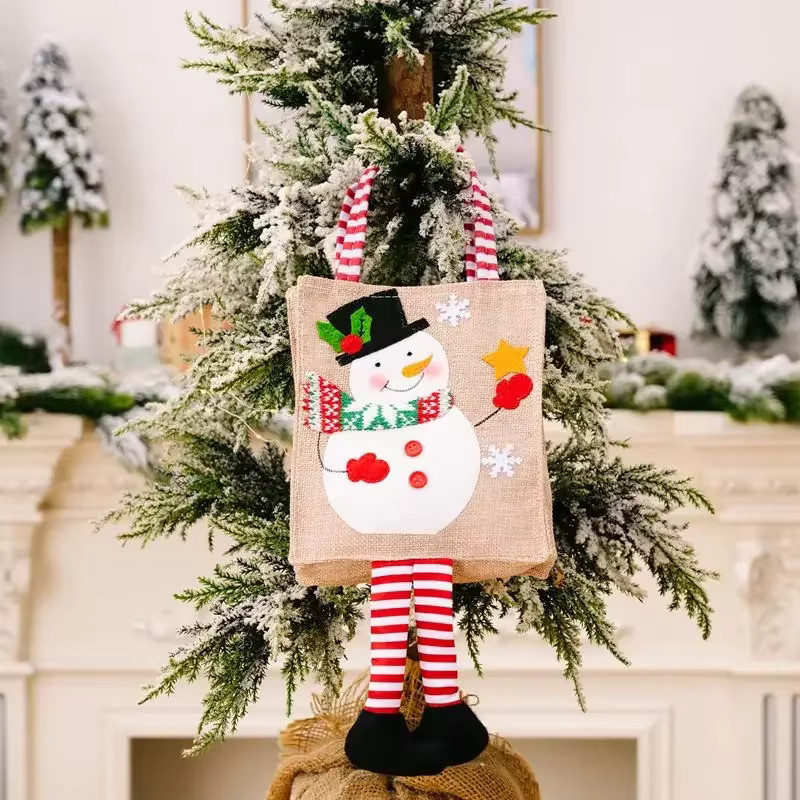 Weihnachtliche Geschenktasche mit Santa Claus und Schneemann Motiv in Mehrfarbig - Bild 3