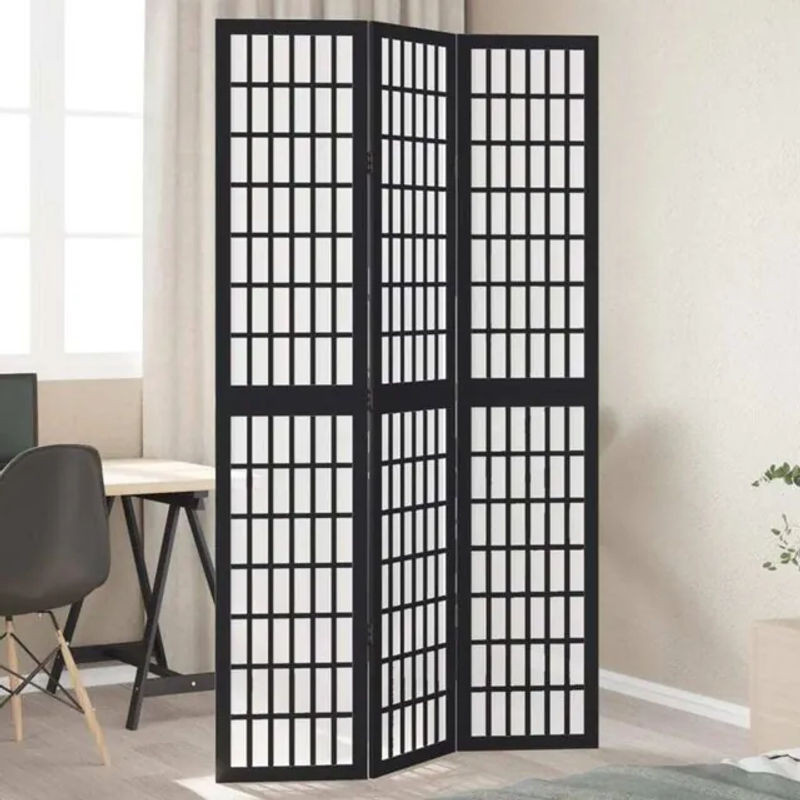 3-tlg. Paravent Vidaxl aus Massivholz Paulownia in Schwarz mit geometrischem Design - Bild 1