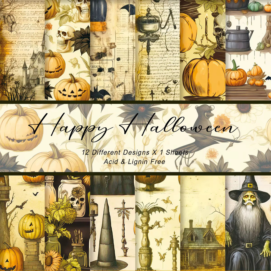 12 Stück Vintage Halloween Bastelpapier in Multicolour für handgemachte Requisiten und Geschenkverpackungen - Bild 4