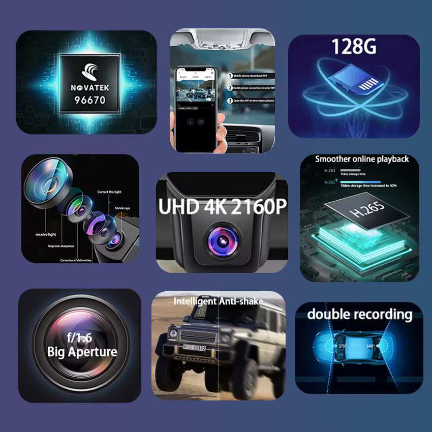 HESHECAM 4K Dash Cam mit WIFI für Cupra Born 2020-2026 Vorne und Hinten, Schwarz - Bild 3